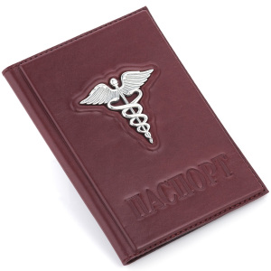 Обложка для паспорта "Кадуцей" с серебряной накладкой